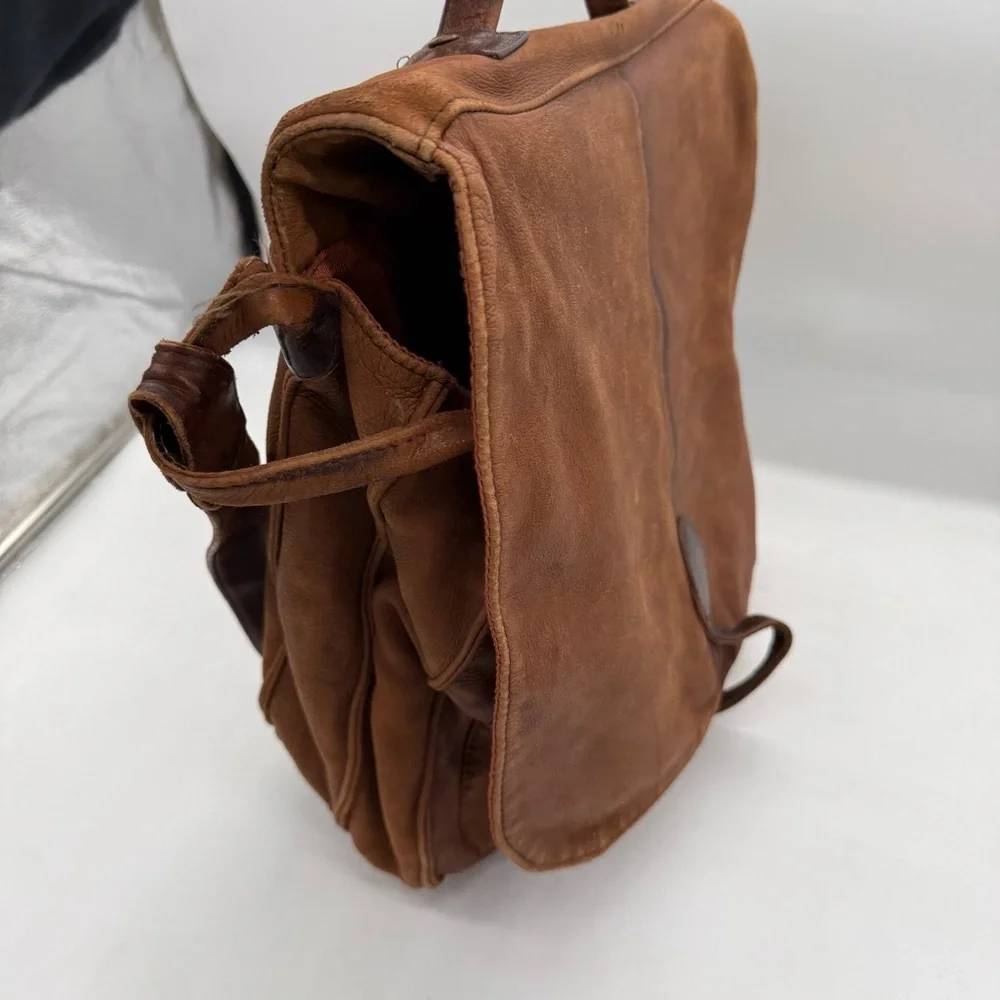 Hobo Brown Leather Crossbody Messenger Bag Distressed Grunge Bohemian Travel